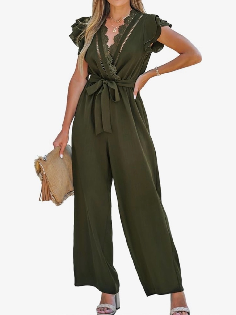 Cupshe Olive Green Flutter-Sleeve Jumpsuit